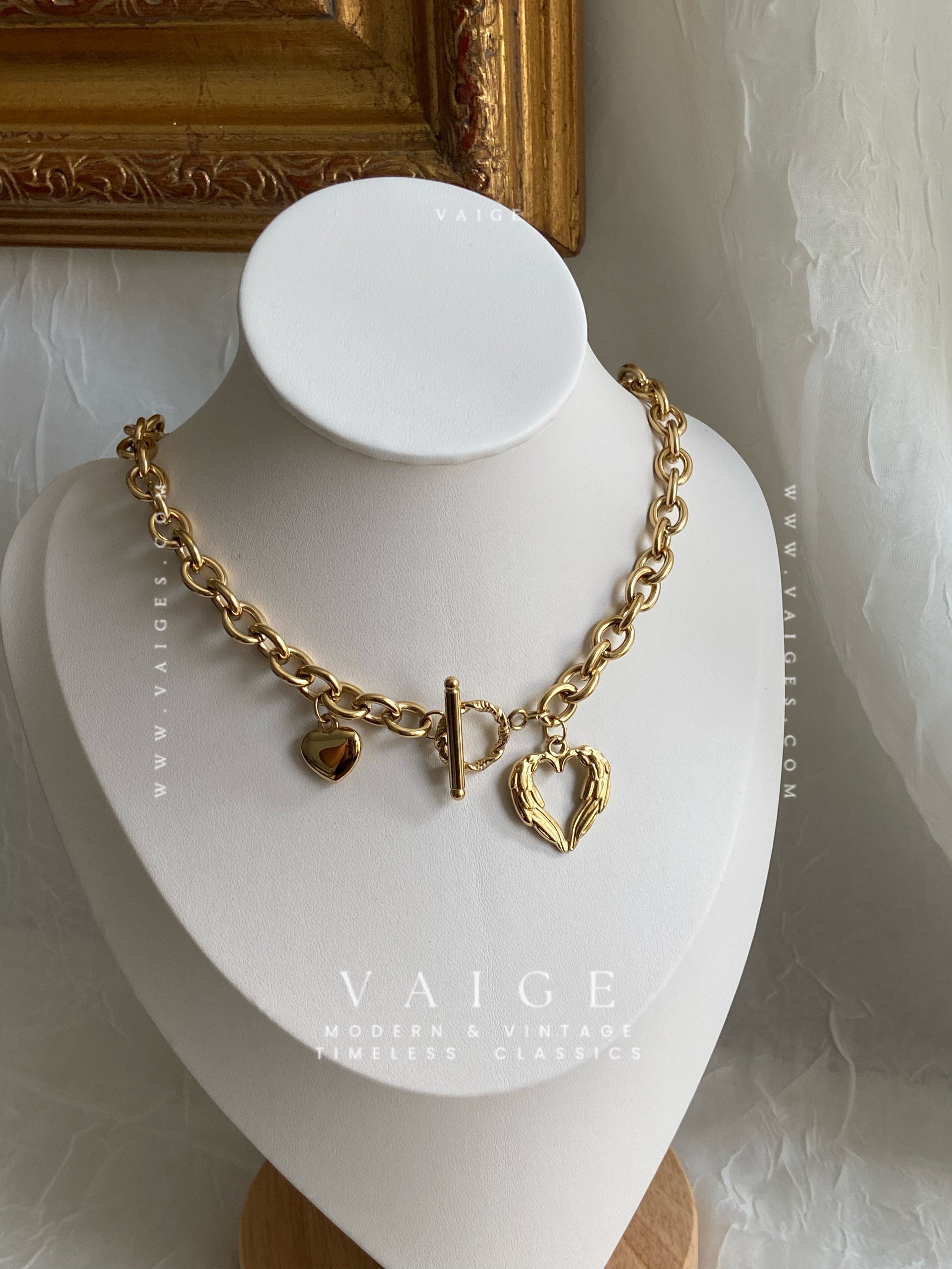 VAIGE 18K Gold Plated Stainless Steel Double Heart Necklace